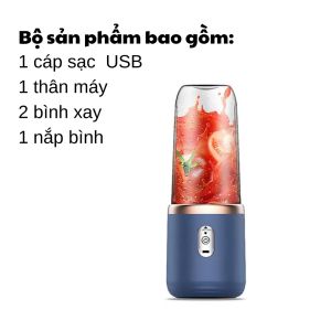 Máy Xay Sinh Tố Cầm Tay 6 Lưỡi Dao Inox 304 Kèm 2 Cối Xay 400ml Và Cáp Sạc USB Tiện Dụng