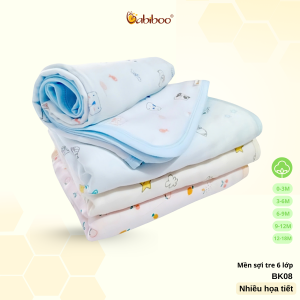 Chăn sợi tre bé cao cấp BABIBOO chăn mềm sợi cotton 6 lớp mềm mịn in hình đáng yêu - BK08