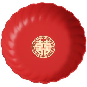 HJKL Plastic Wedding Snack Tray Red Round Chinese New Year Nut Plate Multifunctional Chinese Traditional Serving Tray  Room