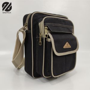 Baepack Tas Selempang Kanvas Pria Xenof Hitam / Tas Bahu Canvas Cowok  / Tas Selempang Premium Produsen Bandung