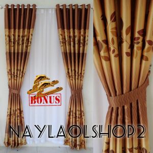 Gorden jendela dan pintu blackout import model smokring motif bunga tulip