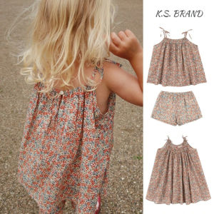 2026 New KS Summer Baby Girls Cotton Slip Dresses Kids Clothes Girl Floral Print Tank Top T-shirts Shorts Suits Childrens Sets2026