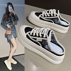 [Free Shipping] Baotou WomenS Slip-On Sandals 2026 Summer New Style Versatile Comfortable Thick-Soled Canvas White Sandals