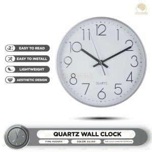 Sleek Silver Quartz Wall Clock (10 inches) | Low Battery Consumption | Durable & Quality Analog Clock for Living Rooms and Bedrooms