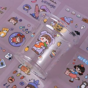100pcs Cute Retro Sticker Gift Set PET/Washi Sticker No Repeating Waterproof Cute Sticker for Cup Notebook 复古卡通手帐贴纸套装