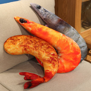 JOJO CASTLE Simulation Shrimp Lobster Plush Toy 40/60/80/100cm Stuffed 3D Image Printed Aquatic Animal Plush Pillow Cushion Back Support Plushie Companion Gift