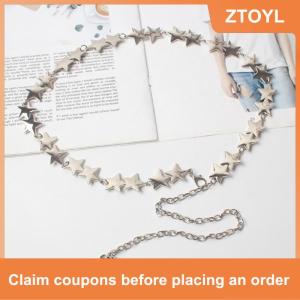 【ZTOYL】 เข็มขัดคาดเอววินเทจสำหรับผู้หญิงสายโซ่ดาวห้าแฉกประดับตกแต่งด้วยพู่ห้อยประดับร่างกาย