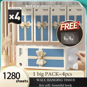 [4 Packs]Botare Bow Cute AIR-cushion soft deluxe tissue 4 layers 1280draws 155mmx175 mm