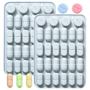 PURETEN Silicone Capsule Shaped Mold Reusable 28 Cavity Design Pill Mold Flexible Pill Mold Tray for Candy Making Chocolate Crafting