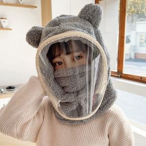 OUREAL Đồ chơi nhồi bông Mũ khẩu trang tích hợp Gấu hoạt hình Đậm đặc Mũ trùm toàn phần Dễ thương Bảo vệ tai Mũ trùm chống gió dành cho trẻ em