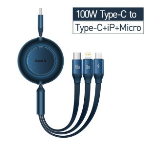 Cáp Sạc Dây Rút Thế Hệ Mới Baseus Bright Mirror Series 2 Retractable 3-in-1 Fast Charging Data Cable (Type-C to M+L+C 3.5A 100W 1.1m) CAMJ