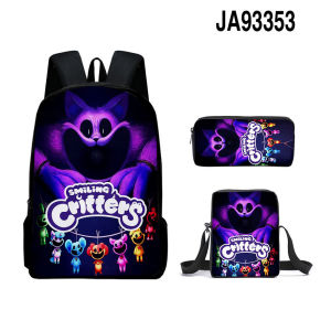 Smiling critters school bag 3D printed backpack 14 inch double layer school bag student shoulder bag pencil case three-piece set