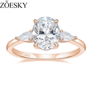 ZOESKY 925 Sterling Silver 3CT CZ Wedding Promise Rings Rose Gold Engagement Rings 3-Stone Oval Cut Cubic Zirconia Wedding Bands for Women Size 4-10