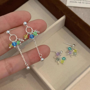 Fashionable Ring Gift 爆款彩色水晶流苏耳环小众高级感多巴胺轻奢耳钉气质百搭耳饰精致