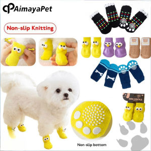 AimayaPet Pet Dog Socks Cute Cartoon Anti-Slip Warm Shoes Indoor Outdoor Paw Protector Cats Puppy Shoes