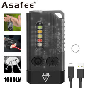 Asafee V10L EDC Mini Flashlight 1000LM 100M Range Torch Rechargeable Waterproof Keychain Redline Blue Red 365 UV White Warm Light Beeping Alarm Flash Handlamp