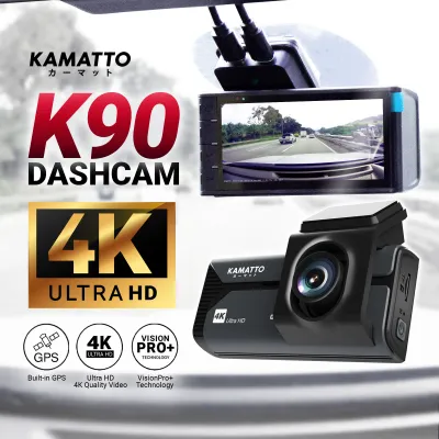 [FREE WIRE KIT] Kamatto Dashcam K90 Dual Channel 4K 2160P Ultra HD WiFi App Parking Mode Screen GPS