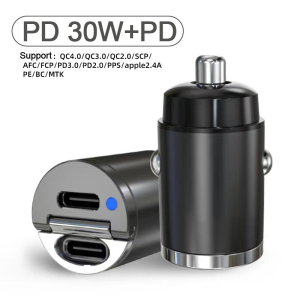 ZUZG Bộ Sạc Xe HƠI PD 30W Bộ Sạc Điện Thoại Di Động USB Type C Kép Sạc Xe Hơi Kim Loại QC3 4.0 Sạc Nhanh Cho iPhone Samsung Xiaomi Tesla
