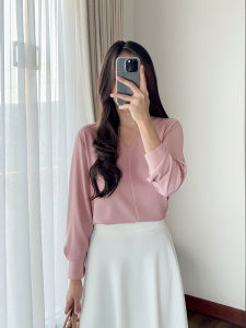 MAJA cesa top v neck top blouse wanita lengan panjang