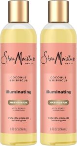 SheaMoisture Massage Oil Illuminating Coconut & Hibiscus 2-Pack – Glow Up Essentials 8 Oz Ea
