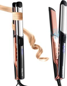 SOKANY Hair Straightener Flat Iron and Curler 2 in 1 Dual Voltage Smart 3D Titanium Ceramic Floating Plates Ionic 1 Inch Straightener Reduces Frizz and Leaves Hair Shinier and Smoother