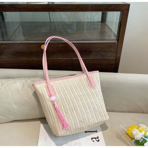 CRNGW Large Capacity Weave Tote Bag Fashion Simple Summer Beach Straw Handbag Sweet Shopping Bag Bohemian Shoulder Bag Girls
