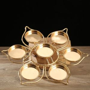 ESFDGL Lotus Round Disc Butter Lamp Round Metal Lotus Tea Light Holder Simple Single Layer Seven-star Candlelight Stand Table