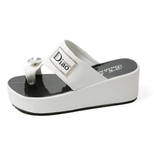 [Free Shipping] Beach Sandals For Women Beach Vacation Flip-Flops Rhinestone Wedge Heel Thick-Soled WomenS Sandals Korean Style