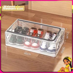 【Walmart】Large Stackable Shoe Box Organizer Clear Plastic Foldable Dustproof Space Saving for Boots Sneakers Heels Under Bed Drawer Type with Magnetic Closure No Assembly Fold Flat Design