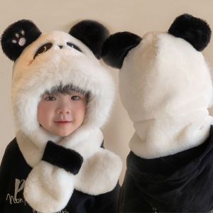 YHDFX อบอุ่นและอบอุ่น ผ้าพันคอตุ๊กตาหมีแพนด้า นุ่มนุ่มๆ น่ารักน่ารักๆ หมวกหูหมี การ์ตูนลายการ์ตูน หนาขึ้น ผ้าพันคอแพนด้าผ้าพันคอ เสื้อผ้าแนวสตรีท