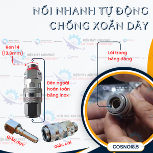 Combo 2 Ốc chống xoắn kết hợp khớp nối nhanh chống xoắn dây phun xịt dây rửa xe áp lực ren 14mm mẫu Đài Loan COSNOI8.5
