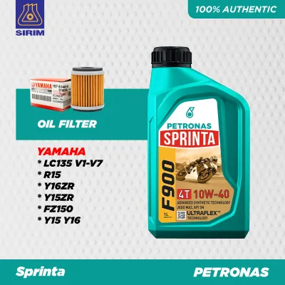 (With Yamaha LC135 Oil Filter) PETRONAS SPRINTA F900 4T 10W40 10W50 Fully Synthetic Engine Oil (1L)