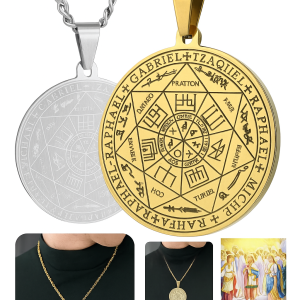 Mens Guardian Angel Stainless Steel Round Pendant Necklace