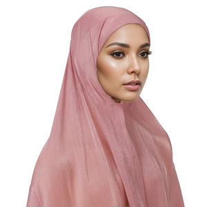 Jifang Women Sparkling Plain Pleated Silk Chiffon Muslim Hijab with Cotton Bonnet Intant Hijabs PW11