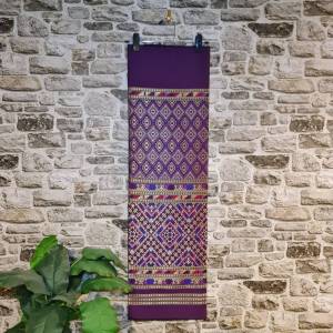 281.ผ้าไหมแกมฝ้าย ผ้าไทย ผ้าซิ่น ผ้าทอทั้งผืน ลายลาวครั่ง สีม่วง