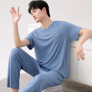 Modal Sleepwear Mens Summer Thin Short Sleeved Pants Pajamas Ice Silk Home Clothes Summer Loose Plus Size Set