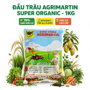 Phân Bón Hữu Cơ Đầu Trâu Agrimartin Super Organic (Gói 1kg) - Phân Hữu Cơ Cao Cấp Giúp Tơi Xốp Đất Kích Rễ Mạnh Xanh Lá Đậm Hoa.