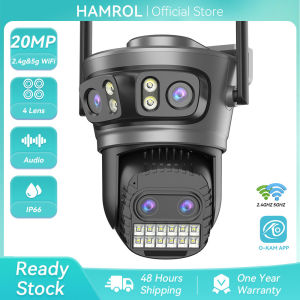 Hamrol 20MP 4 Lens 4 Screen 10X Zoom Outdoor WIFI PTZ Camera Monitoring Humanoid Detection CCTV O-kAM