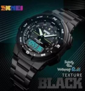 Jam Tangan Skmei 1370 Analog Digital Dualtime Rantai Stainless Kualitas Waterproof