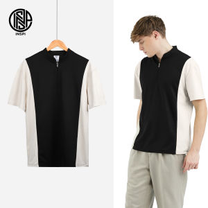 INSPI Two Toned Chino Polo for Men and Women with Half Zipper Casual Tops Korean Style Polos Shirt Menswear Plain Short Sleeves