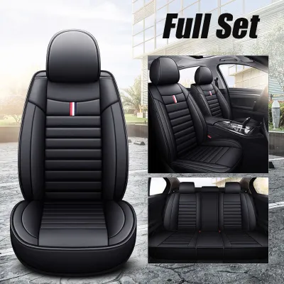 Universal Leather Car Seat Cover Full Set Seat Protector Cushion Kusyen Kereta Black Blue Red Fits for Saga Bezza Viva Wira Waja Persona Civic HRV City Car Accessories
