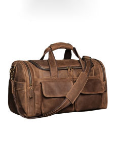 NUPUGOO Vintage Mens Hand Luggage Bag Travel Bag Genuine Leather Large Capacity Single Shoulder Messenger For 14 Inch Laptop
