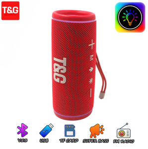T&G TG-424 LED Colorful Lights Dual Bass Sound Portable Bluetooth V5.3 Speaker with Strap Multi Function