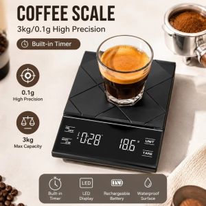 OUREAL Màn hình LCD Cân cà phê Dung lượng 3kg/0.1g Đa chức năng Cân nhà bếp điện tử Di động Đồng hồ kỹ thuật số Cân thực phẩm chính xác Để pha cà phê