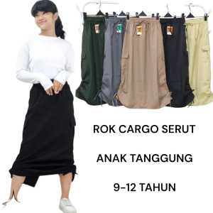 rok cargo anak perempuan tanggung bahan drill/rok cargo serut anak 10-13thn style korean