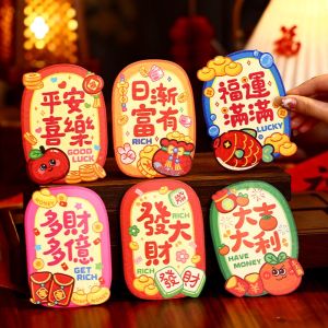 OURTOUR 6Pcs Cartoon Red Envelopes Lucky Mini Year Red Packets Gold Foil Design 2026 Luck Money Bag Spring Festival