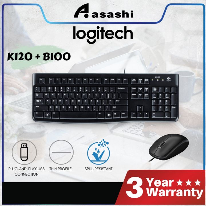 Logitech K120 USB Wired Keyboard + B100 Logitech Mice combo Lazada