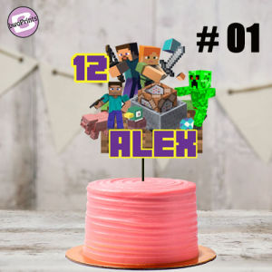 Minecraft Cake Topper Happy Birthday Cupcake Toppers Banner Party Gift Label Stickers