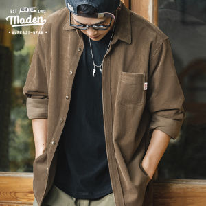 Maden brand tooling style 2025 autumn new gentleman men blue American casual corduroy long-sleeved shirt Slim-fit academic father mature boy thin shirt