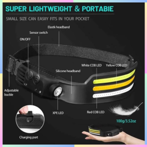 FAST DELIVERY Wins Fire Senter Kepala Headlamp Sensor LED Tahan Lama Dual Light COB 1200mAh Charger